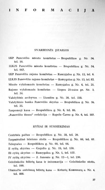 Panevėžys, informacija, 1960 metai